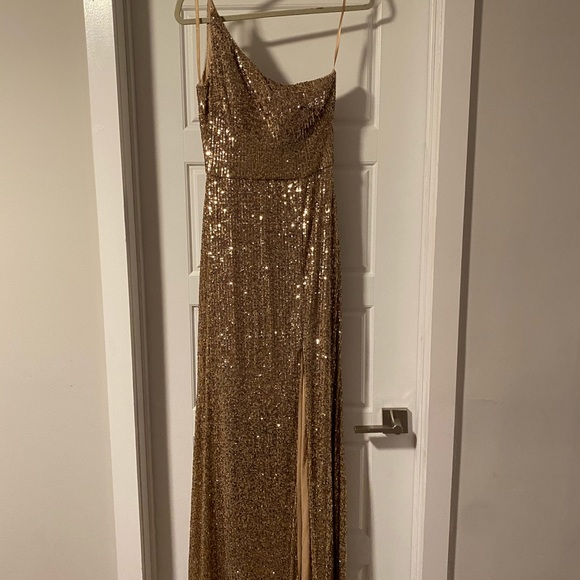 xscape gold sequin dress Xscape Gold Sequined Halter Neck Formal Evening Cocktail Dress Gown Size 4